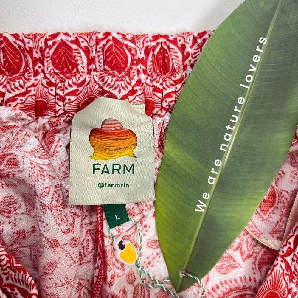 NWT Farm Rio River Ride Linen Blend Beaded Shorts Size L Pull-On RED - Picture 9 of 11